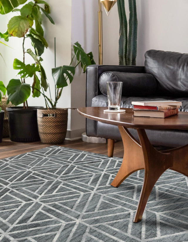 Gray 9' x 12' 2 Matrix Trellis Rectangle Area Rug 100% Polyester Geometric Pattern Modern Carpet for Living, Dining, Bedroom, Office for Sale at Rug Engine