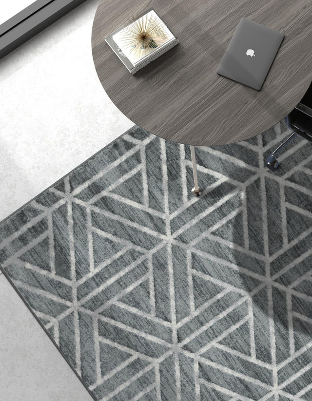Gray 5' 1 x 8' Matrix Trellis Rectangle Area Rug 100% Polyester Geometric Pattern Modern Carpet for Living, Dining, Bedroom, Office for Sale at Rug Engine