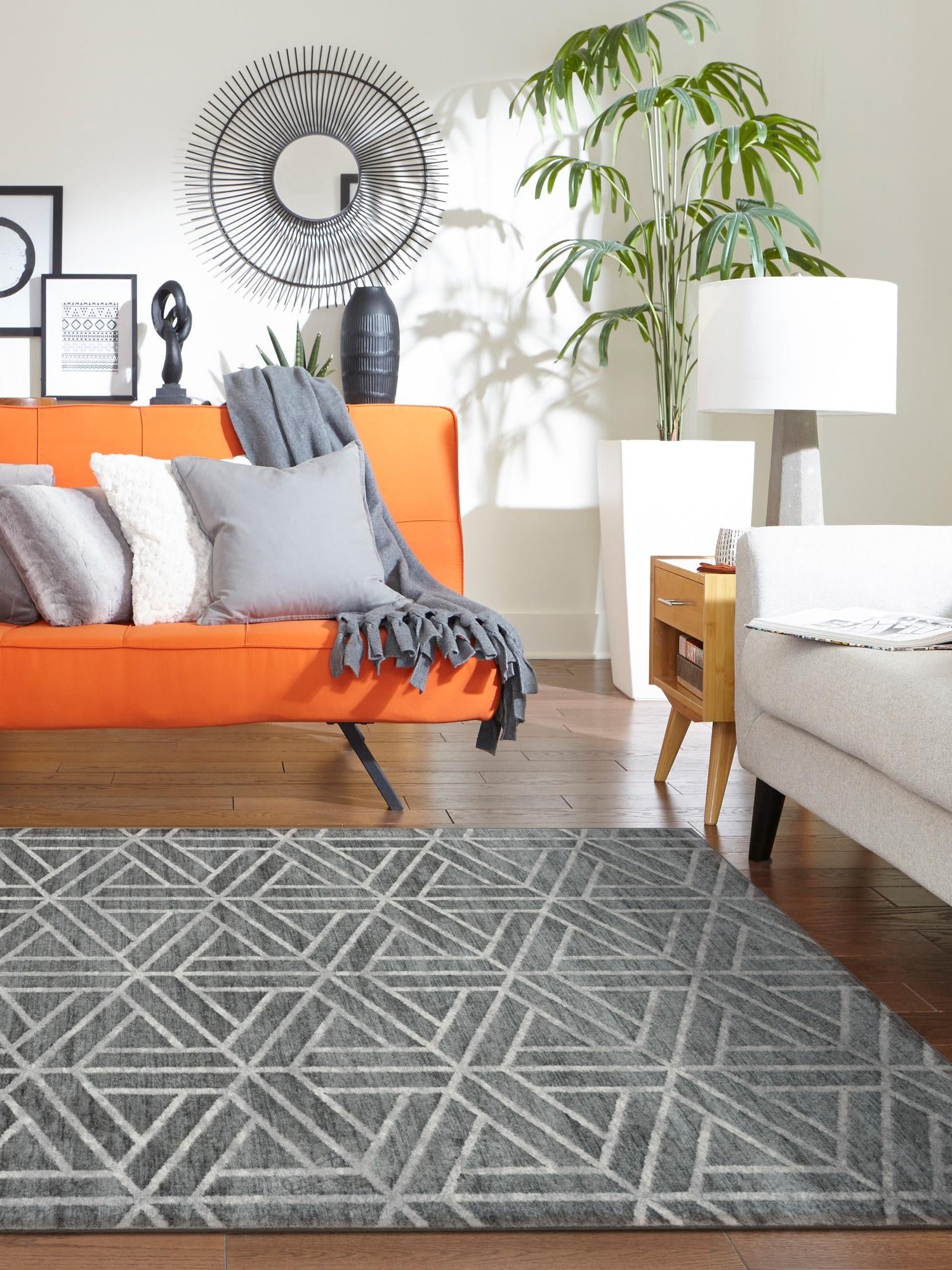 Gray 9' x 12' 2 Matrix Trellis Rectangle Area Rug 100% Polyester Geometric Pattern Modern Carpet for Living, Dining, Bedroom, Office for Sale at Rug Engine