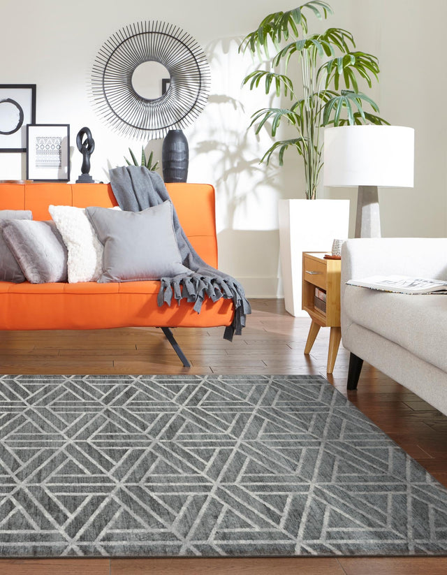 Gray 5' 1 x 8' Matrix Trellis Rectangle Area Rug 100% Polyester Geometric Pattern Modern Carpet for Living, Dining, Bedroom, Office for Sale at Rug Engine