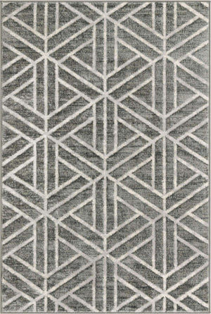 Gray 4' 1 x 6' 1 Matrix Trellis Rectangle Area Rug 100% Polyester Geometric Pattern Modern Carpet for Living, Dining, Bedroom, Office for Sale at Rug Engine