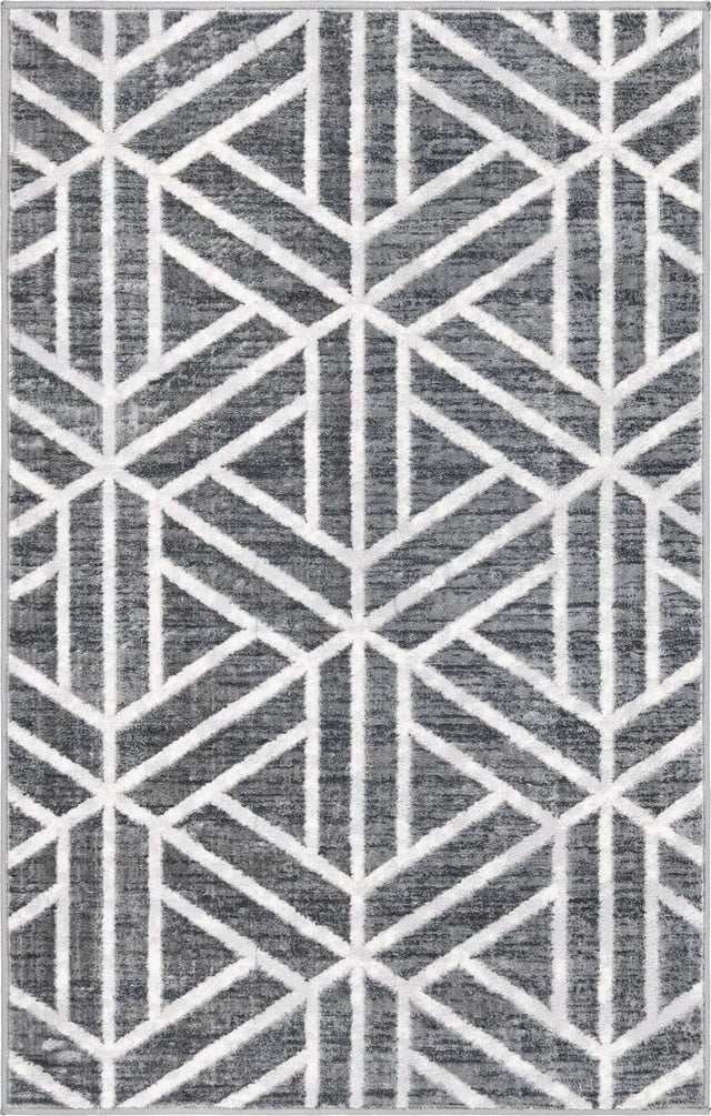 Gray 3' 3 x 5' 3 Matrix Trellis Rectangle Area Rug 100% Polyester Geometric Pattern Modern Carpet for Living, Dining, Bedroom, Office for Sale at Rug Engine