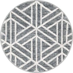 Gray 3' 3 x 3' 3 Matrix Trellis Round Area Rug 100% Polyester Geometric Pattern Modern Carpet for Living, Dining, Bedroom, Office for Sale at Rug Engine