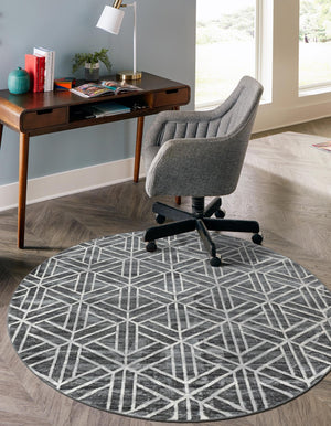 Gray 7' x 7' Matrix Trellis Round Area Rug 100% Polyester Geometric Pattern Modern Carpet for Living, Dining, Bedroom, Office for Sale at Rug Engine