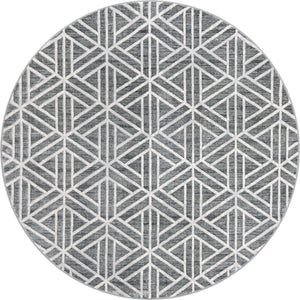 Gray 8' x 8' Matrix Trellis Round Area Rug 100% Polyester Geometric Pattern Modern Carpet for Living, Dining, Bedroom, Office for Sale at Rug Engine