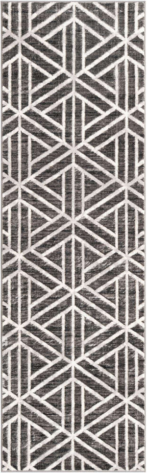 Gray 3' x 10' Matrix Trellis Runner Area Rug 100% Polyester Geometric Pattern Modern Carpet for Living, Dining, Bedroom, Office for Sale at Rug Engine