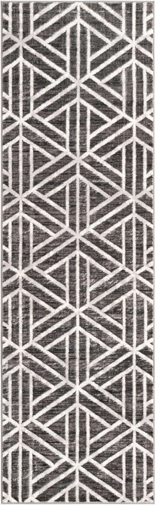 Gray 3' x 10' Matrix Trellis Runner Area Rug 100% Polyester Geometric Pattern Modern Carpet for Living, Dining, Bedroom, Office for Sale at Rug Engine