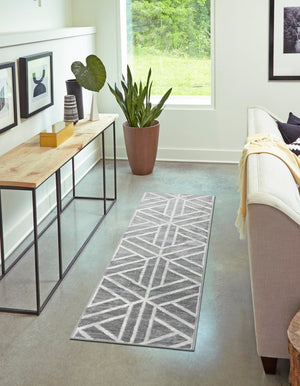 Gray 3' x 10' Matrix Trellis Runner Area Rug 100% Polyester Geometric Pattern Modern Carpet for Living, Dining, Bedroom, Office for Sale at Rug Engine