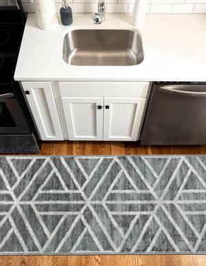 Gray 2' x 8' Matrix Trellis Runner Area Rug 100% Polyester Geometric Pattern Modern Carpet for Living, Dining, Bedroom, Office for Sale at Rug Engine