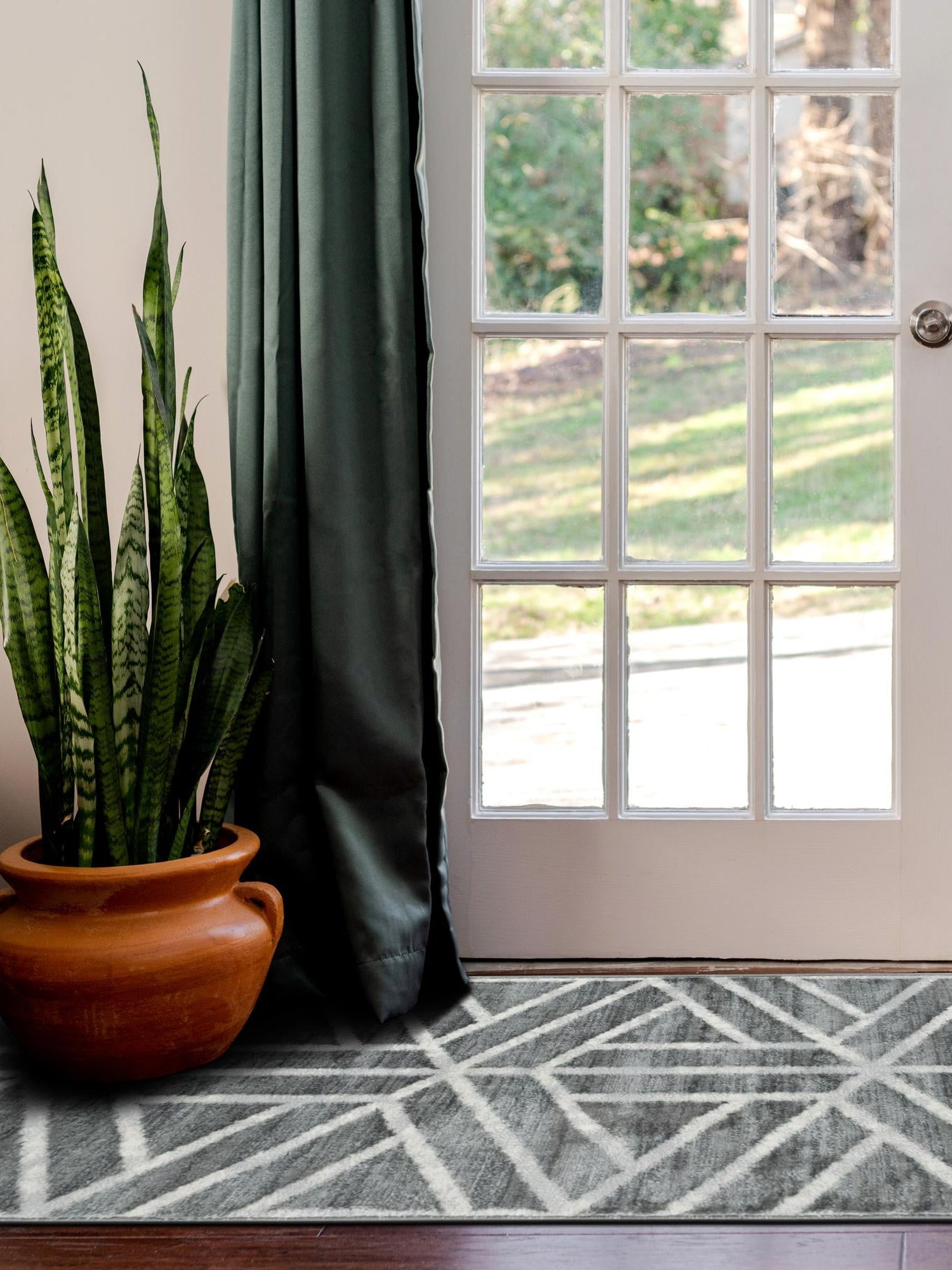 Gray 2' 7 x 13' Matrix Trellis Runner Area Rug 100% Polyester Geometric Pattern Modern Carpet for Living, Dining, Bedroom, Office for Sale at Rug Engine