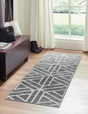 Gray 2' x 8' Matrix Trellis Runner Area Rug 100% Polyester Geometric Pattern Modern Carpet for Living, Dining, Bedroom, Office for Sale at Rug Engine
