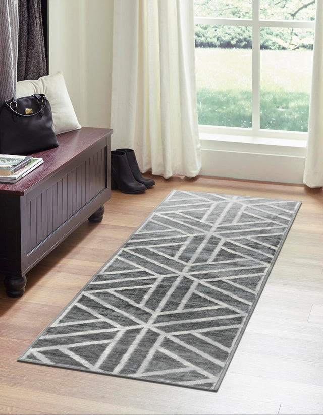 Gray 3' x 10' Matrix Trellis Runner Area Rug 100% Polyester Geometric Pattern Modern Carpet for Living, Dining, Bedroom, Office for Sale at Rug Engine