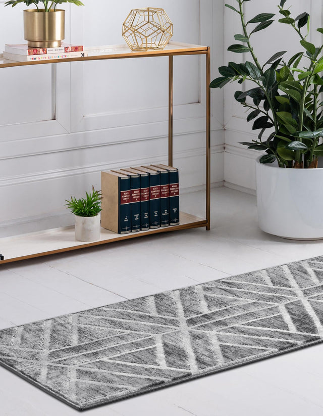 Gray 2' x 6' 1 Matrix Trellis Runner Area Rug 100% Polyester Geometric Pattern Modern Carpet for Living, Dining, Bedroom, Office for Sale at Rug Engine
