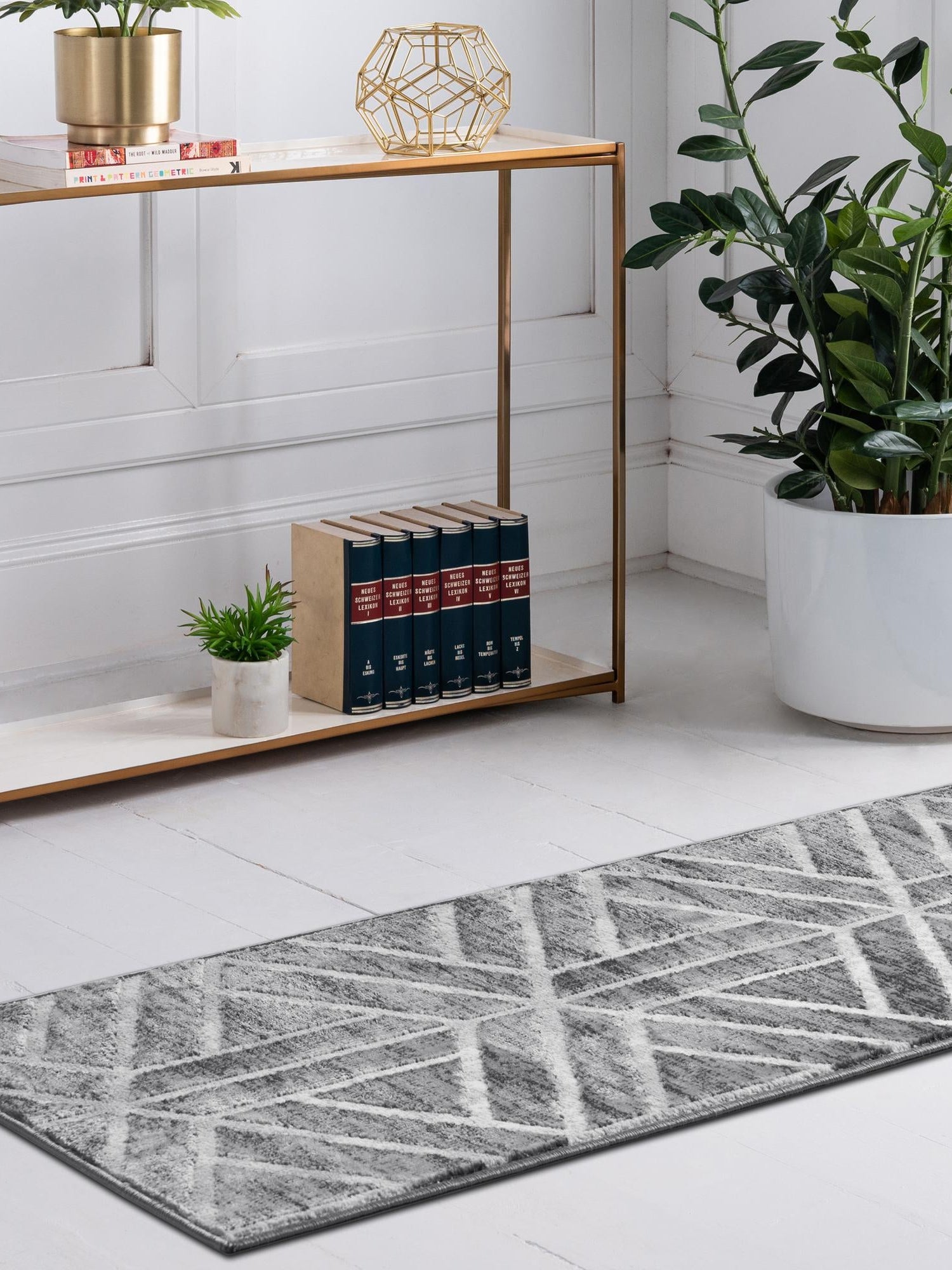 Gray 2' 11 x 19' 8 Matrix Trellis Runner Area Rug 100% Polyester Geometric Pattern Modern Carpet for Living, Dining, Bedroom, Office for Sale at Rug Engine
