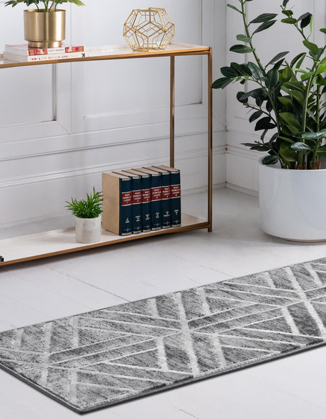 Gray 2' 7 x 13' Matrix Trellis Runner Area Rug 100% Polyester Geometric Pattern Modern Carpet for Living, Dining, Bedroom, Office for Sale at Rug Engine