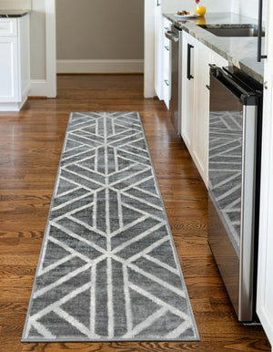 Gray 3' x 10' Matrix Trellis Runner Area Rug 100% Polyester Geometric Pattern Modern Carpet for Living, Dining, Bedroom, Office for Sale at Rug Engine