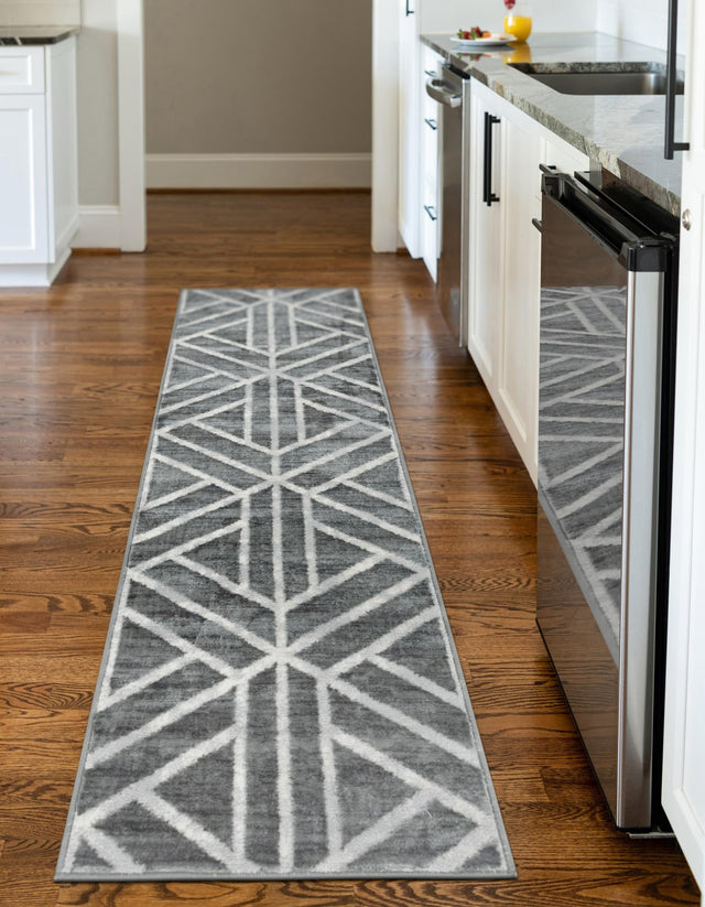 Gray 2' x 8' Matrix Trellis Runner Area Rug 100% Polyester Geometric Pattern Modern Carpet for Living, Dining, Bedroom, Office for Sale at Rug Engine