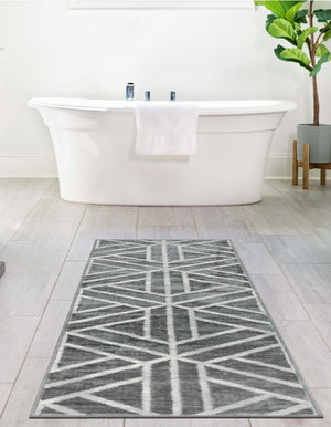 Gray 3' x 10' Matrix Trellis Runner Area Rug 100% Polyester Geometric Pattern Modern Carpet for Living, Dining, Bedroom, Office for Sale at Rug Engine