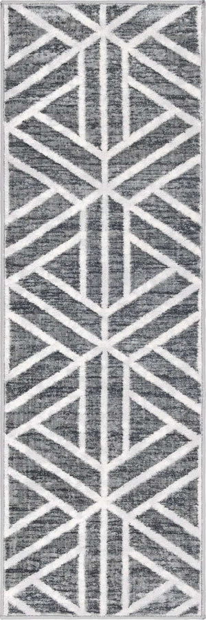 Gray 2' x 6' 1 Matrix Trellis Runner Area Rug 100% Polyester Geometric Pattern Modern Carpet for Living, Dining, Bedroom, Office for Sale at Rug Engine