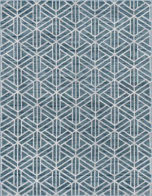 Blue 9' x 12' 2 Matrix Trellis Rectangle Area Rug 100% Polyester Geometric Pattern Modern Carpet for Living, Dining, Bedroom, Office for Sale at Rug Engine