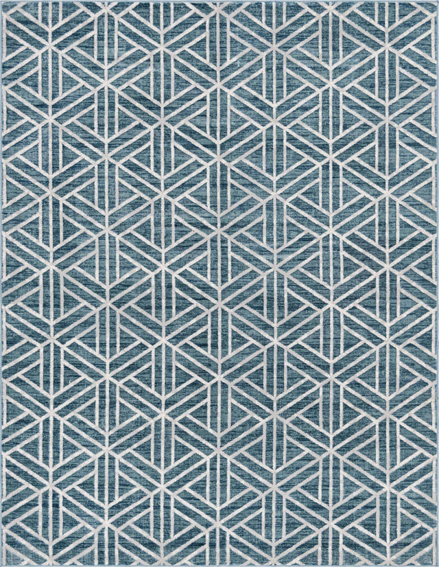 Blue 9' x 12' 2 Matrix Trellis Rectangle Area Rug 100% Polyester Geometric Pattern Modern Carpet for Living, Dining, Bedroom, Office for Sale at Rug Engine