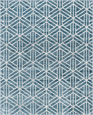 Blue 8' x 10' Matrix Trellis Rectangle Area Rug 100% Polyester Geometric Pattern Modern Carpet for Living, Dining, Bedroom, Office for Sale at Rug Engine