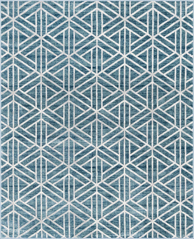 Blue 8' x 10' Matrix Trellis Rectangle Area Rug 100% Polyester Geometric Pattern Modern Carpet for Living, Dining, Bedroom, Office for Sale at Rug Engine