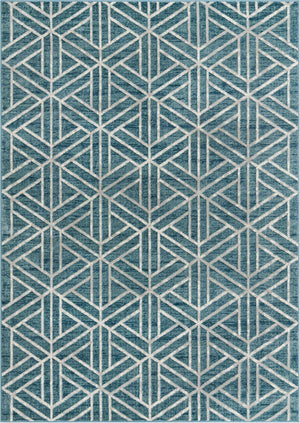 Blue 7' 1 x 10' Matrix Trellis Rectangle Area Rug 100% Polyester Geometric Pattern Modern Carpet for Living, Dining, Bedroom, Office for Sale at Rug Engine