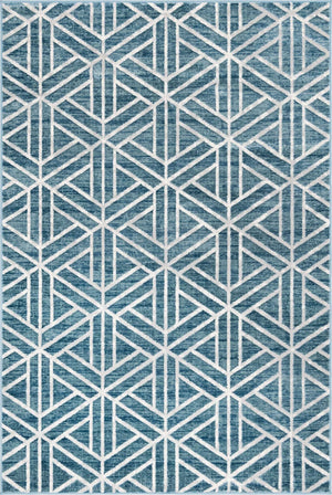 Blue 6' 1 x 9' Matrix Trellis Rectangle Area Rug 100% Polyester Geometric Pattern Modern Carpet for Living, Dining, Bedroom, Office for Sale at Rug Engine