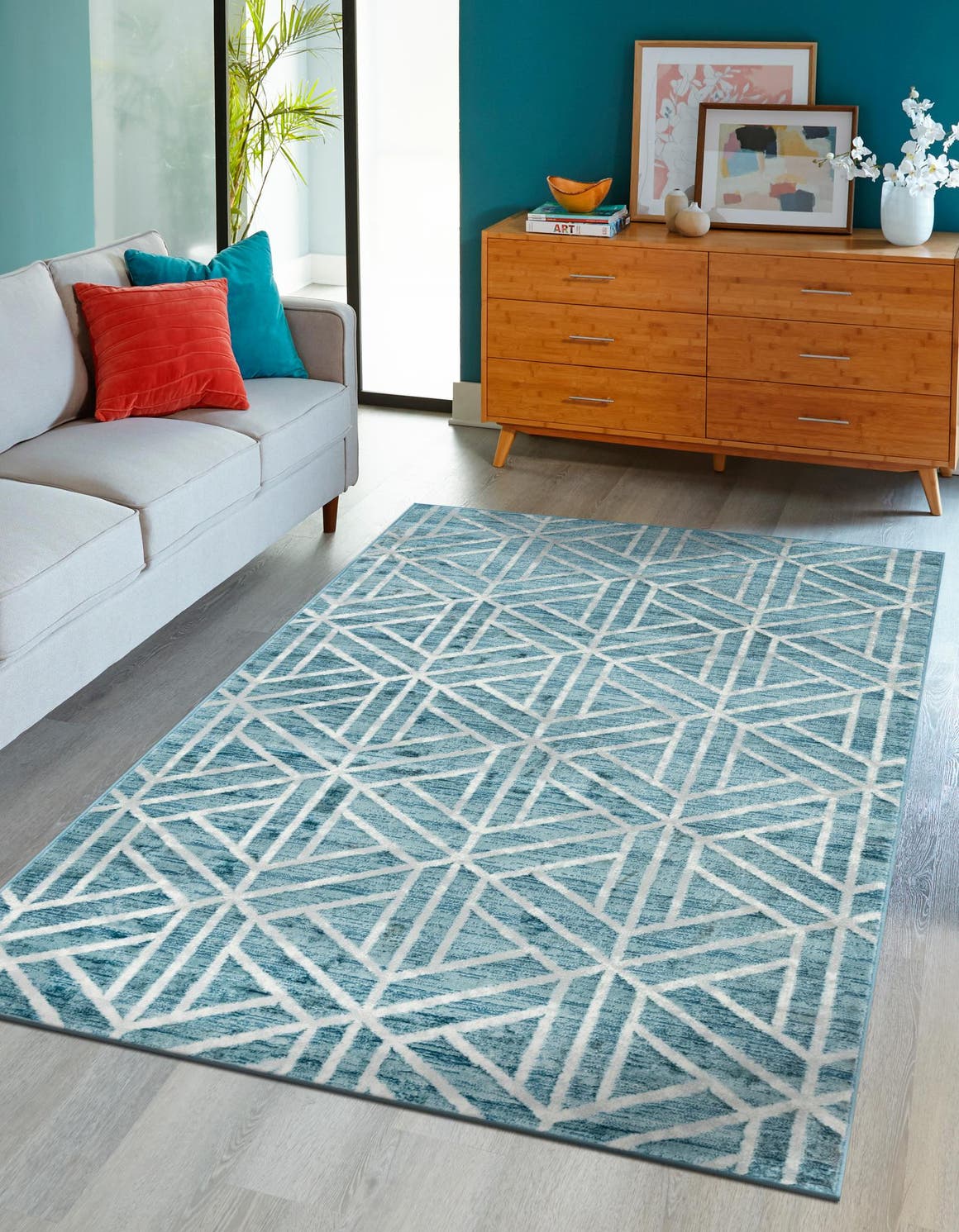 Blue 3' 3 x 5' 3 Matrix Trellis Rectangle Area Rug 100% Polyester Geometric Pattern Modern Carpet for Living, Dining, Bedroom, Office for Sale at Rug Engine