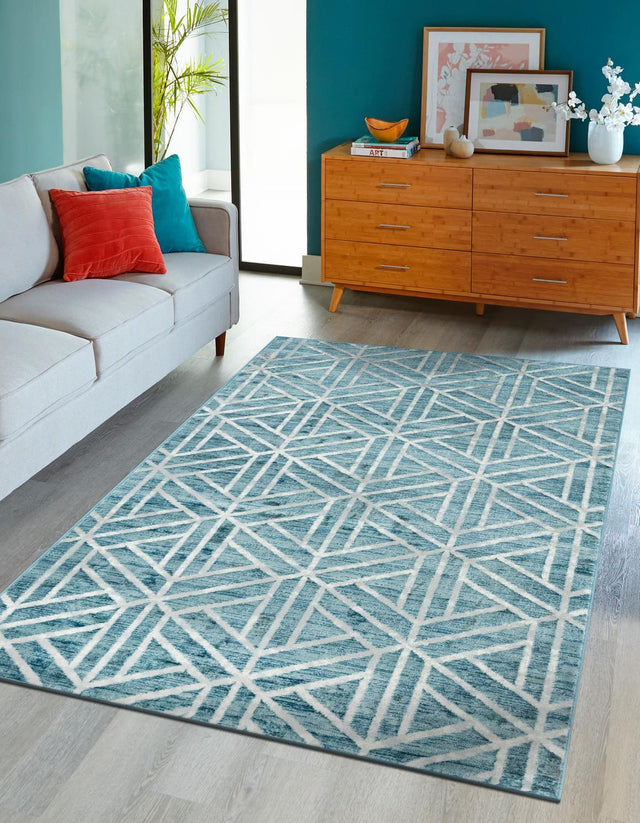 Blue 3' 3 x 5' 3 Matrix Trellis Rectangle Area Rug 100% Polyester Geometric Pattern Modern Carpet for Living, Dining, Bedroom, Office for Sale at Rug Engine