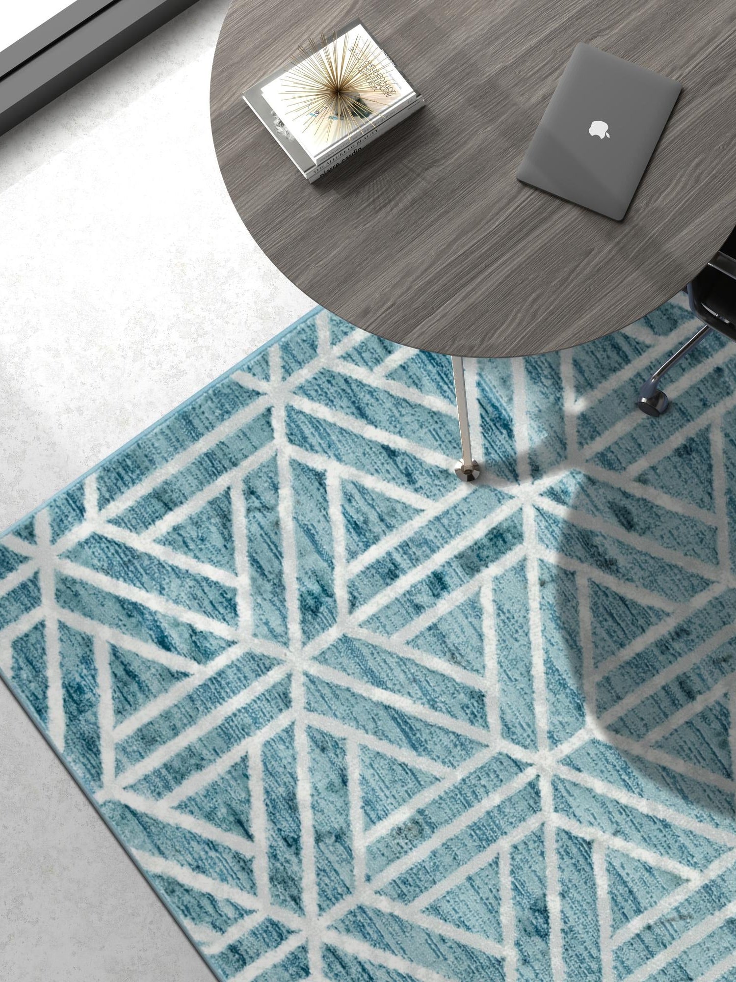 Blue 6' 1 x 9' Matrix Trellis Rectangle Area Rug 100% Polyester Geometric Pattern Modern Carpet for Living, Dining, Bedroom, Office for Sale at Rug Engine