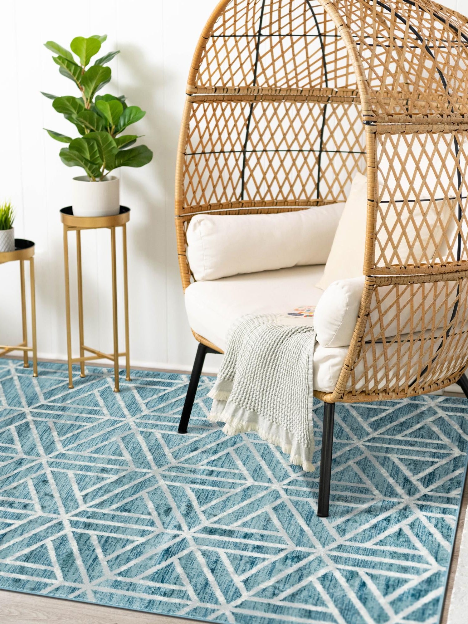 Blue 8' x 10' Matrix Trellis Rectangle Area Rug 100% Polyester Geometric Pattern Modern Carpet for Living, Dining, Bedroom, Office for Sale at Rug Engine