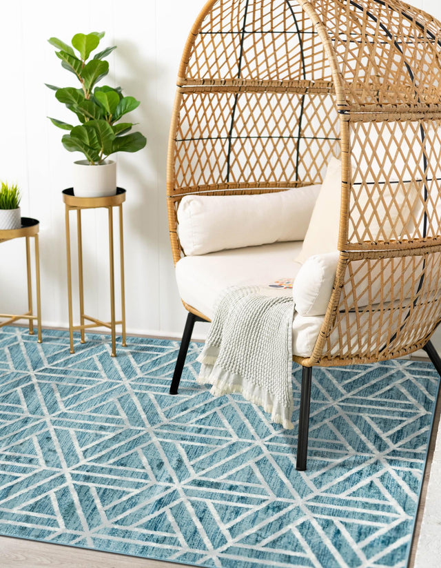 Blue 3' 3 x 5' 3 Matrix Trellis Rectangle Area Rug 100% Polyester Geometric Pattern Modern Carpet for Living, Dining, Bedroom, Office for Sale at Rug Engine