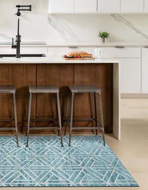 Blue 9' x 12' 2 Matrix Trellis Rectangle Area Rug 100% Polyester Geometric Pattern Modern Carpet for Living, Dining, Bedroom, Office for Sale at Rug Engine