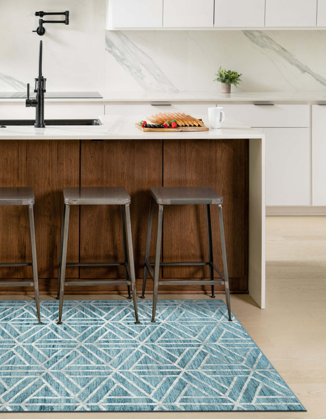 Blue 9' x 12' 2 Matrix Trellis Rectangle Area Rug 100% Polyester Geometric Pattern Modern Carpet for Living, Dining, Bedroom, Office for Sale at Rug Engine