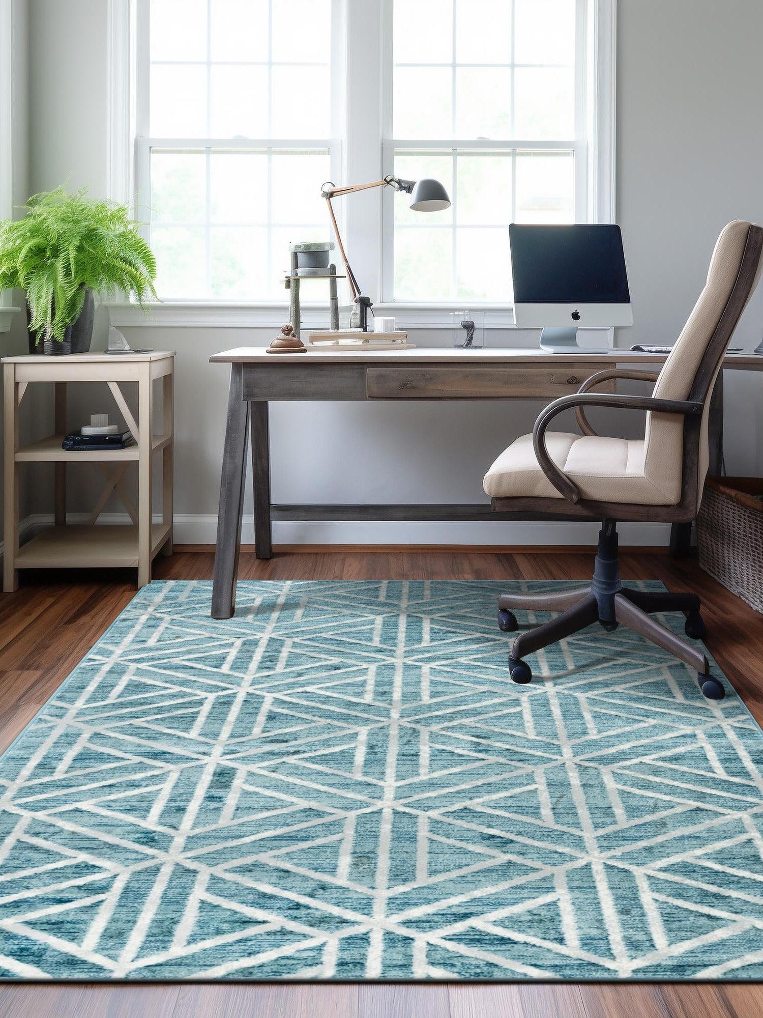 Blue 5' 1 x 8' Matrix Trellis Rectangle Area Rug 100% Polyester Geometric Pattern Modern Carpet for Living, Dining, Bedroom, Office for Sale at Rug Engine