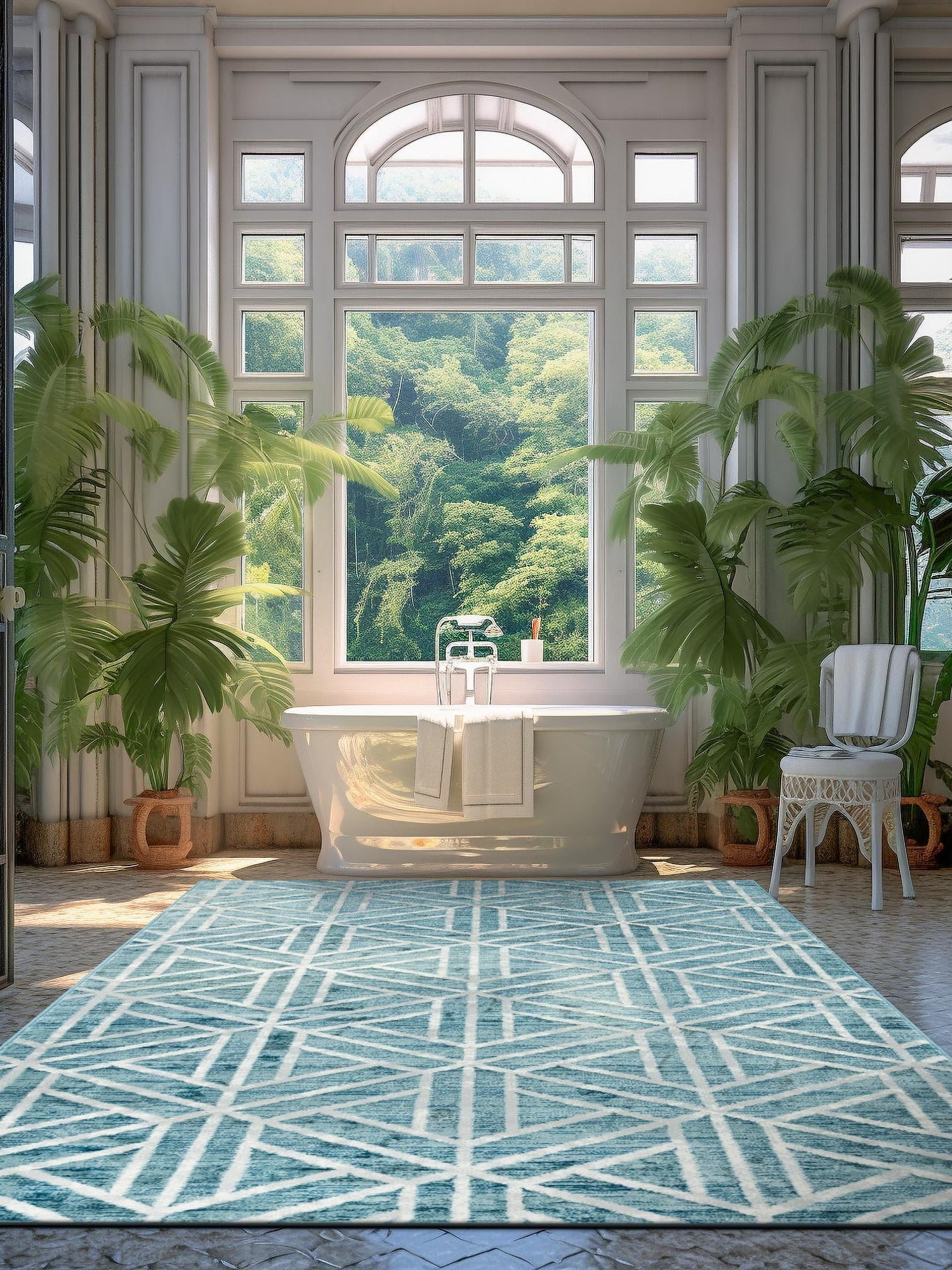 Blue 6' 1 x 9' Matrix Trellis Rectangle Area Rug 100% Polyester Geometric Pattern Modern Carpet for Living, Dining, Bedroom, Office for Sale at Rug Engine