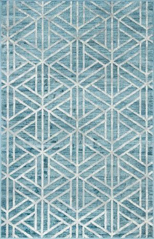 Blue 5' 1 x 8' Matrix Trellis Rectangle Area Rug 100% Polyester Geometric Pattern Modern Carpet for Living, Dining, Bedroom, Office for Sale at Rug Engine