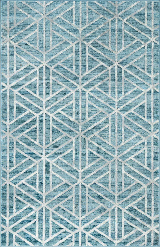 Blue 5' 1 x 8' Matrix Trellis Rectangle Area Rug 100% Polyester Geometric Pattern Modern Carpet for Living, Dining, Bedroom, Office for Sale at Rug Engine