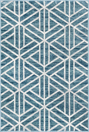 Blue 4' 1 x 6' 1 Matrix Trellis Rectangle Area Rug 100% Polyester Geometric Pattern Modern Carpet for Living, Dining, Bedroom, Office for Sale at Rug Engine
