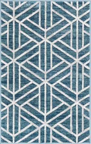 Blue 3' 3 x 5' 3 Matrix Trellis Rectangle Area Rug 100% Polyester Geometric Pattern Modern Carpet for Living, Dining, Bedroom, Office for Sale at Rug Engine