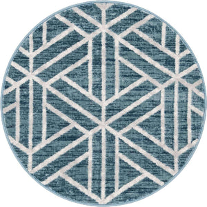 Blue 3' 3 x 3' 3 Matrix Trellis Round Area Rug 100% Polyester Geometric Pattern Modern Carpet for Living, Dining, Bedroom, Office for Sale at Rug Engine