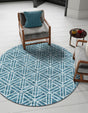 Blue 3' 3 x 3' 3 Matrix Trellis Round Area Rug 100% Polyester Geometric Pattern Modern Carpet for Living, Dining, Bedroom, Office for Sale at Rug Engine