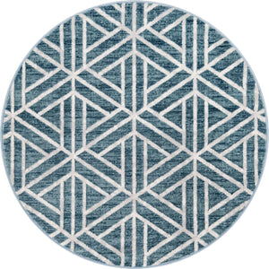 Blue 5' x 5' Matrix Trellis Round Area Rug 100% Polyester Geometric Pattern Modern Carpet for Living, Dining, Bedroom, Office for Sale at Rug Engine