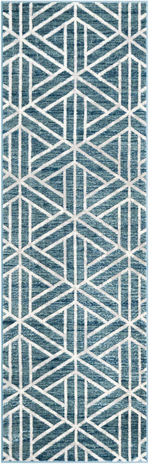 Blue 3' x 10' Matrix Trellis Runner Area Rug 100% Polyester Geometric Pattern Modern Carpet for Living, Dining, Bedroom, Office for Sale at Rug Engine