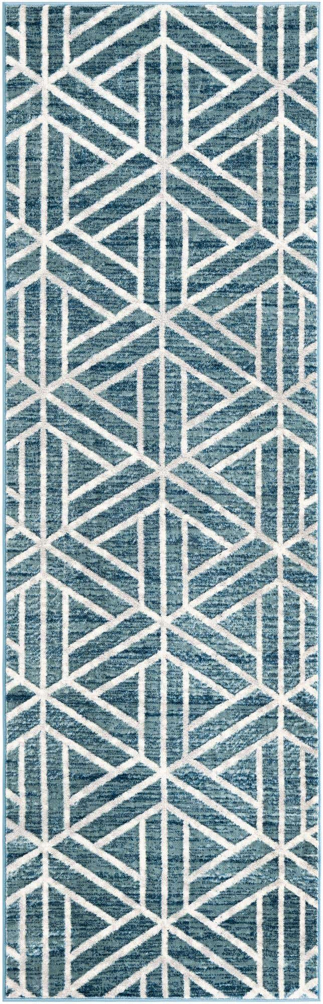 Blue 3' x 10' Matrix Trellis Runner Area Rug 100% Polyester Geometric Pattern Modern Carpet for Living, Dining, Bedroom, Office for Sale at Rug Engine