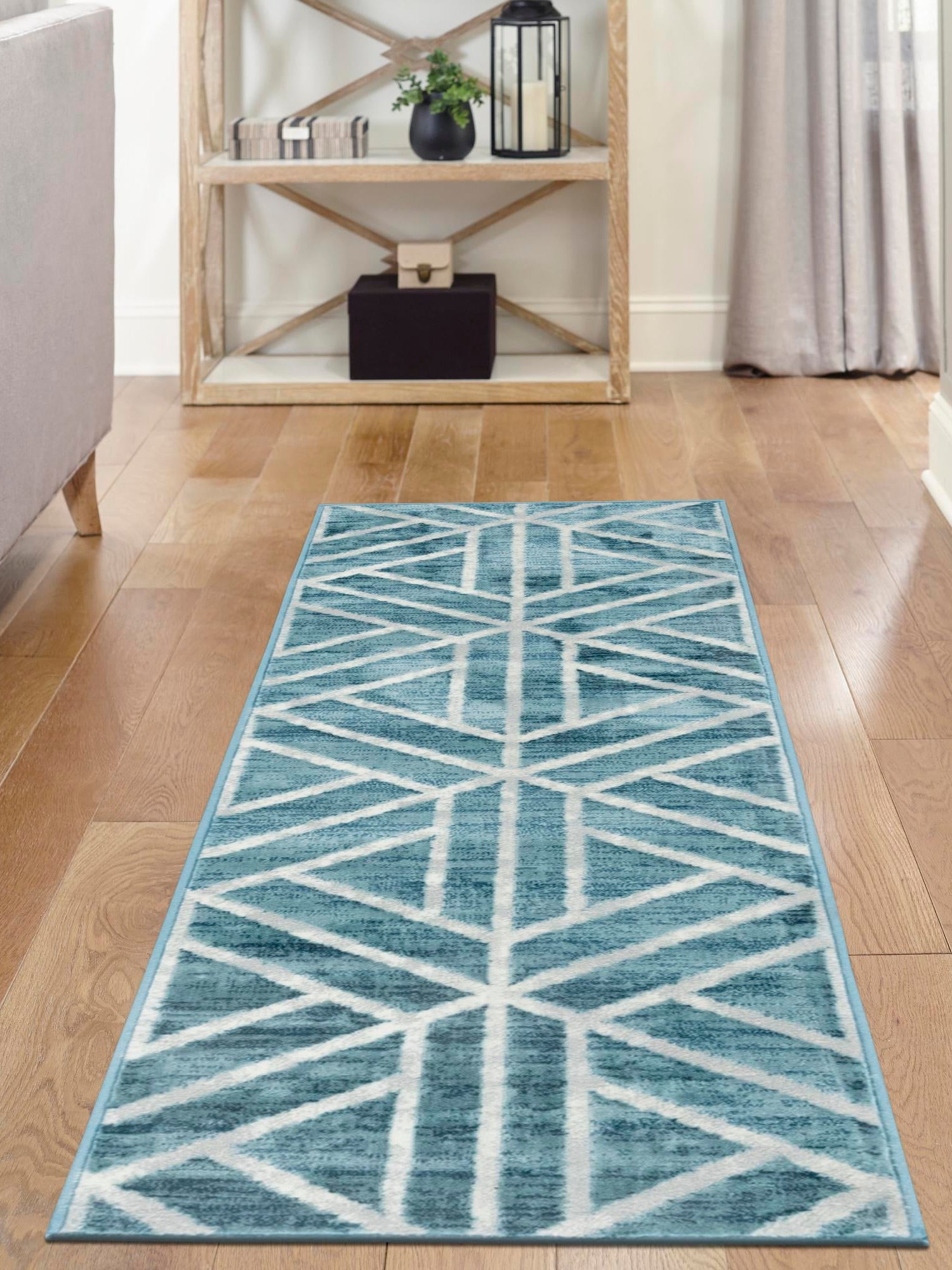 Blue 2' x 8' Matrix Trellis Runner Area Rug 100% Polyester Geometric Pattern Modern Carpet for Living, Dining, Bedroom, Office for Sale at Rug Engine