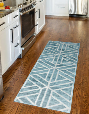 Blue 2' 11 x 19' 8 Matrix Trellis Runner Area Rug 100% Polyester Geometric Pattern Modern Carpet for Living, Dining, Bedroom, Office for Sale at Rug Engine