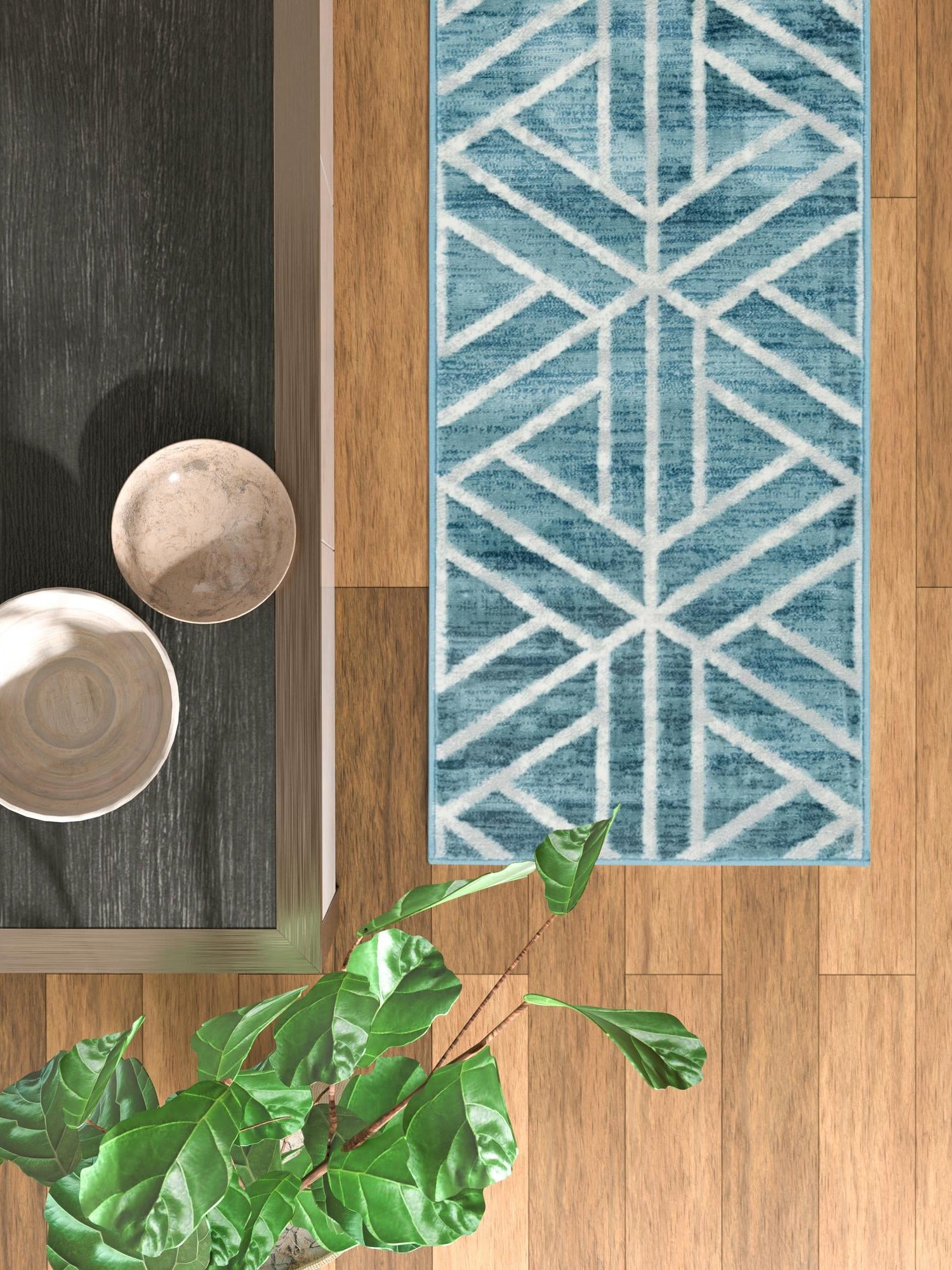 Blue 2' x 6' 1 Matrix Trellis Runner Area Rug 100% Polyester Geometric Pattern Modern Carpet for Living, Dining, Bedroom, Office for Sale at Rug Engine